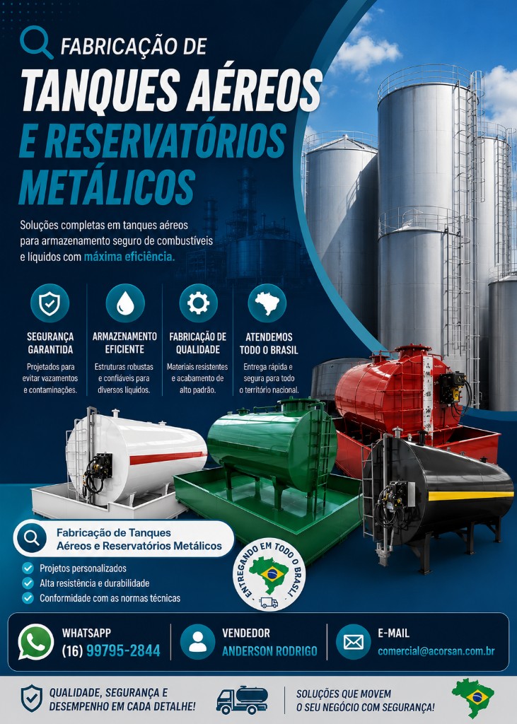 Tanques Aéreos para Cada Necessidade — Fabricação de Tanques Aéreos e Reservatórios Metálicos. WhatsApp (16) 99795-2844