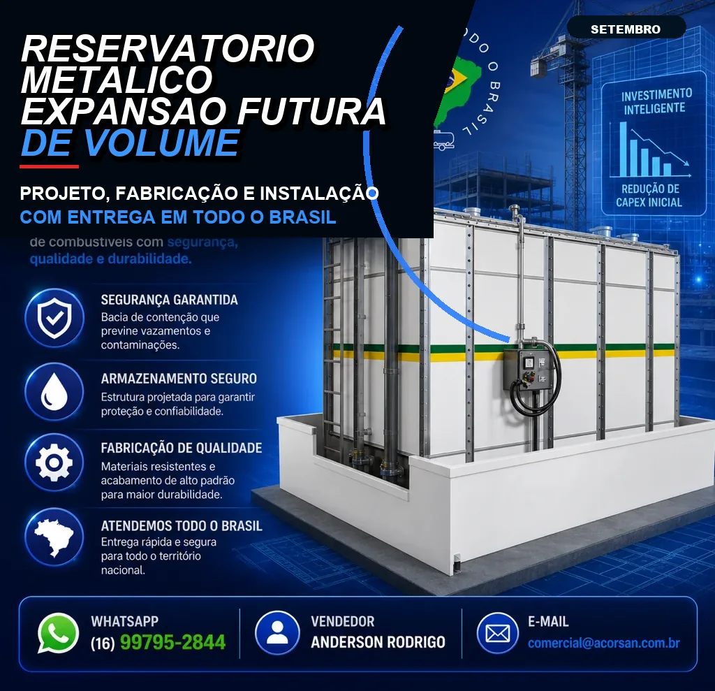Reservatório metálico expansão futura de volume